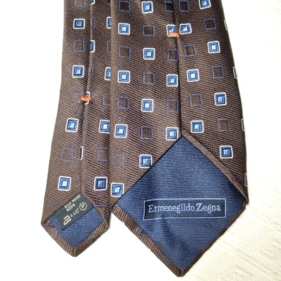 ERMENEGILDO ZEGNA Blue Geometric Silk Tie ITALY 57 ERMENEGILDO ZEGNA geometric  SILK TIE made in  ITALY brown blue